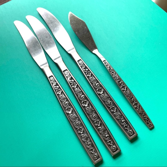 Dining Vintage Stainless Floral Flatware Knives Mcm Poshmark
